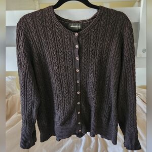 Vtg Eddie Bauer Angora Cashmere Women's Cable Knit Sweater Brown Petite XL